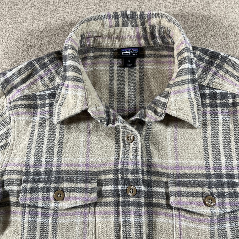 Patagonia Plaid Button Down Shirt - Cream, Gray, Purple